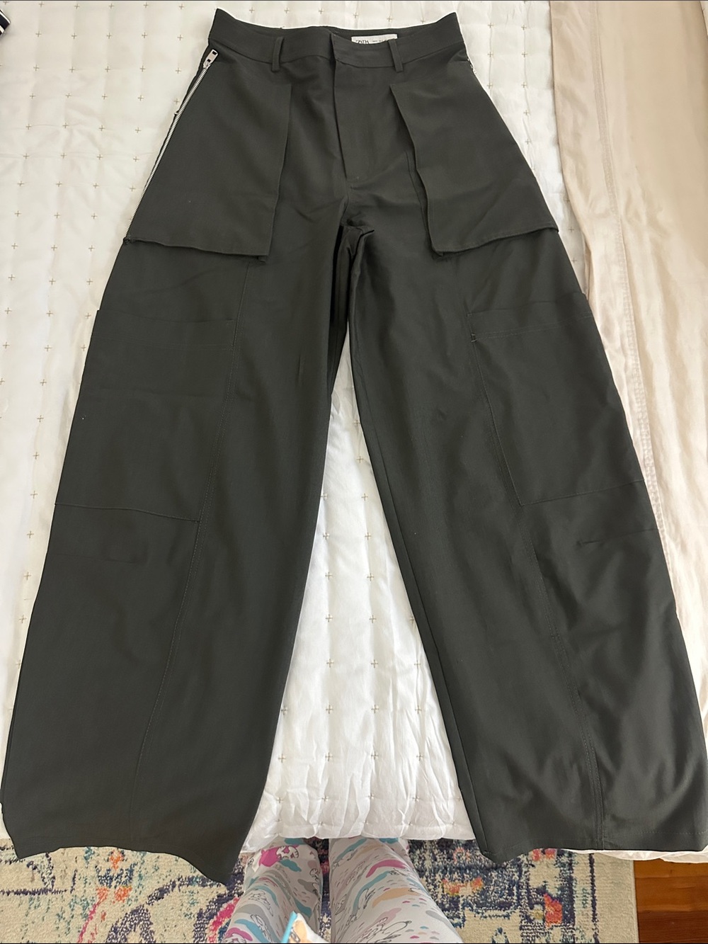 Zara Wide-Leg Cargo Trousers — Black (hues of charcoal and olive green)